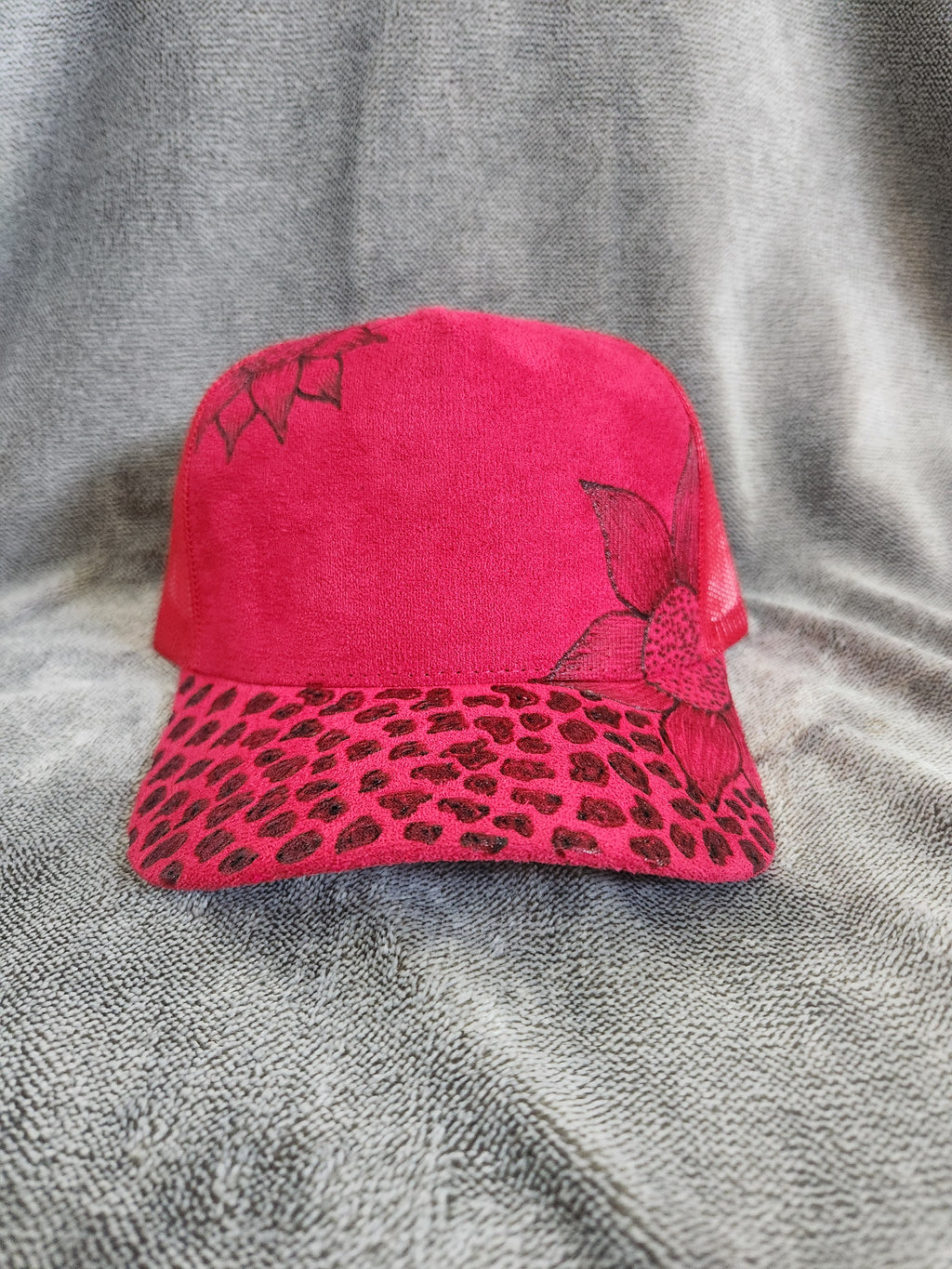 Cheetah-Accented Floral Trucker Hat
