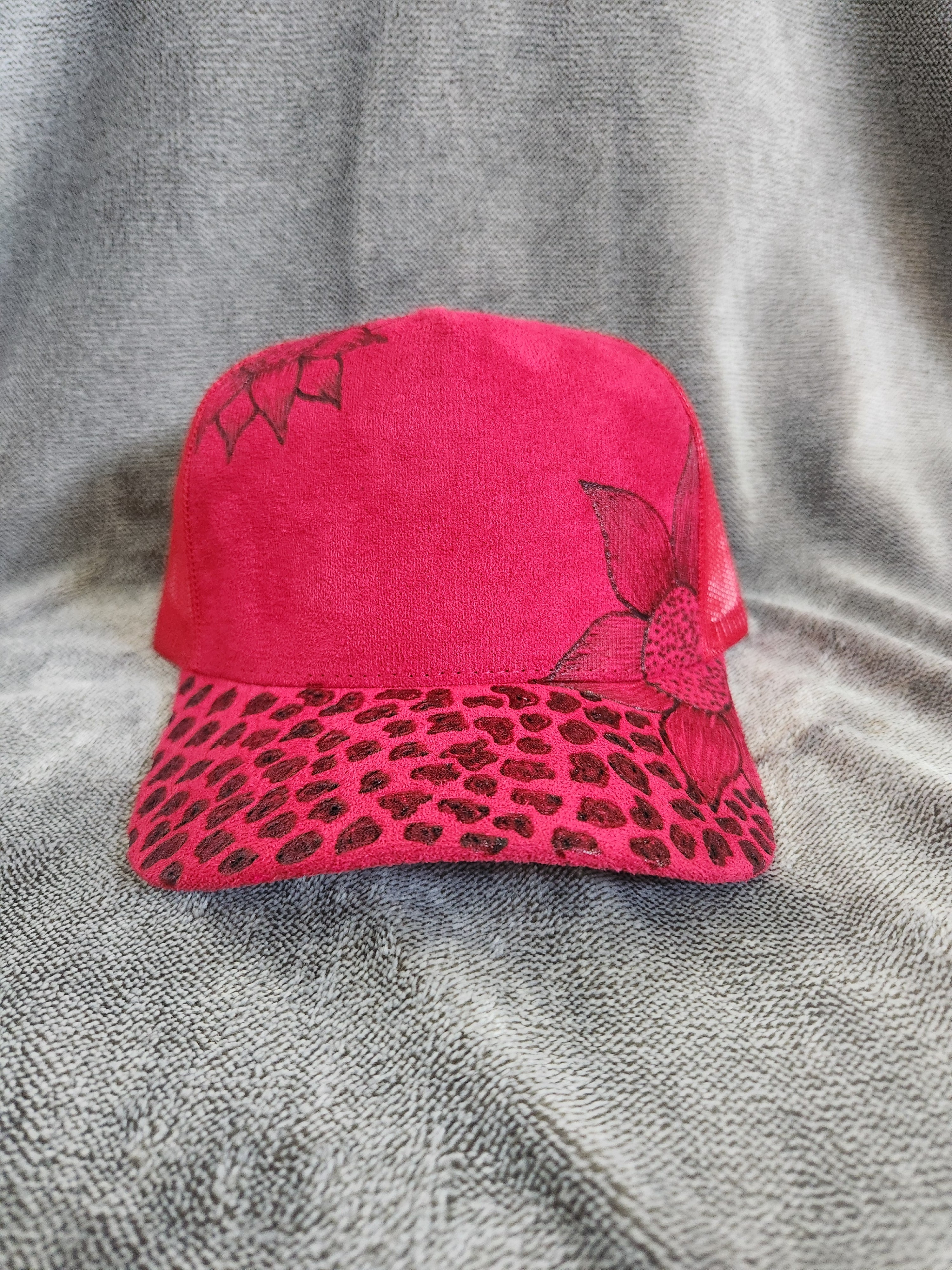 Cheetah-Accented Floral Trucker Hat