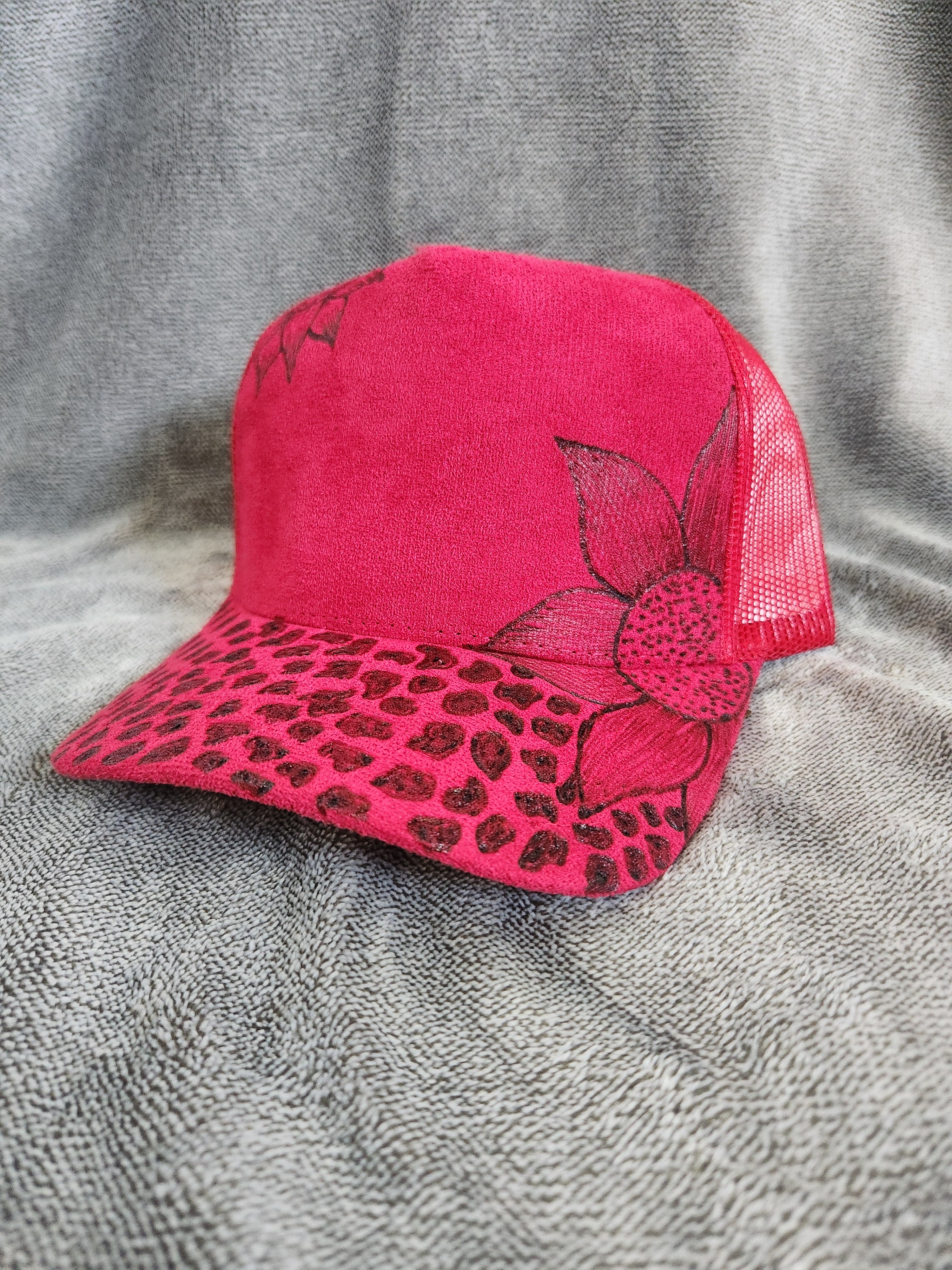 Cheetah-Accented Floral Trucker Hat