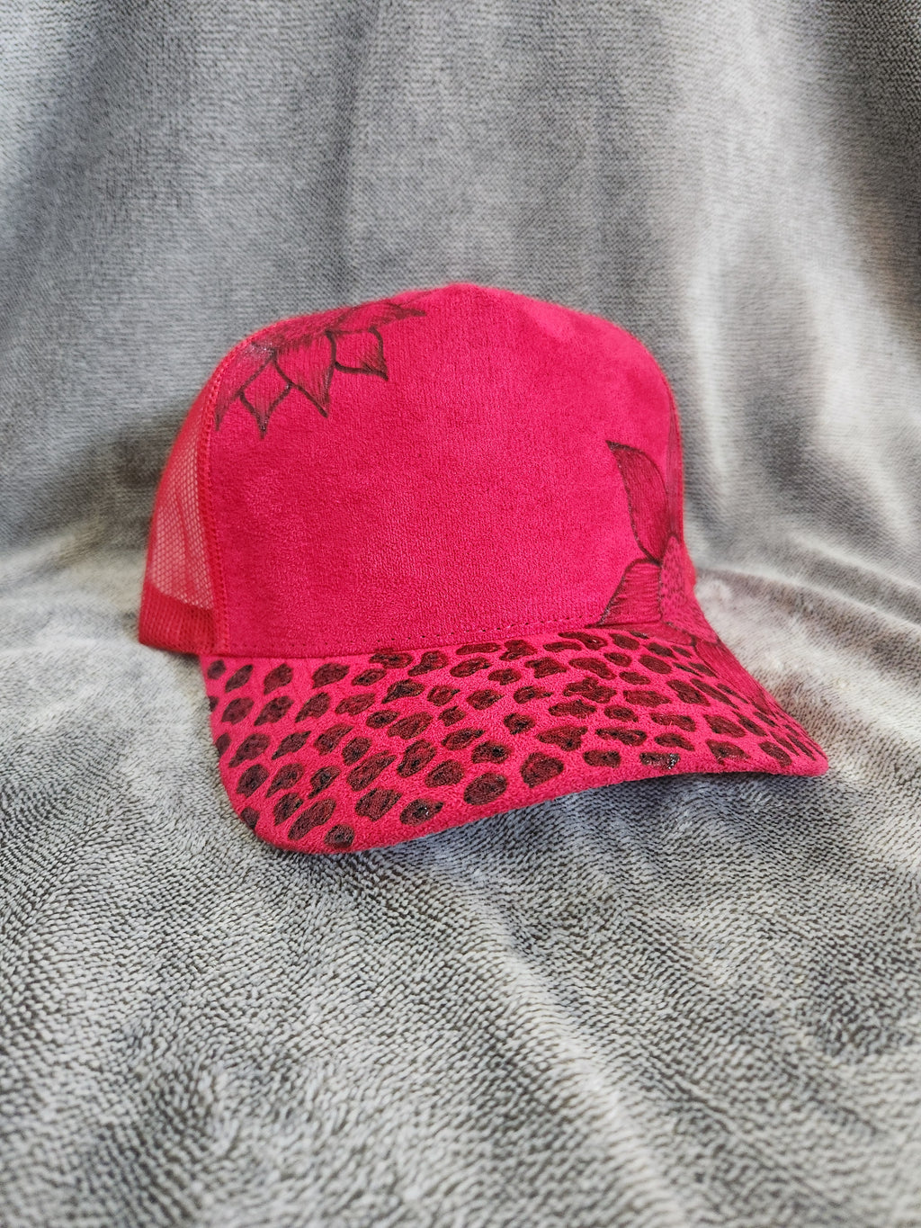 Cheetah-Accented Floral Trucker Hat