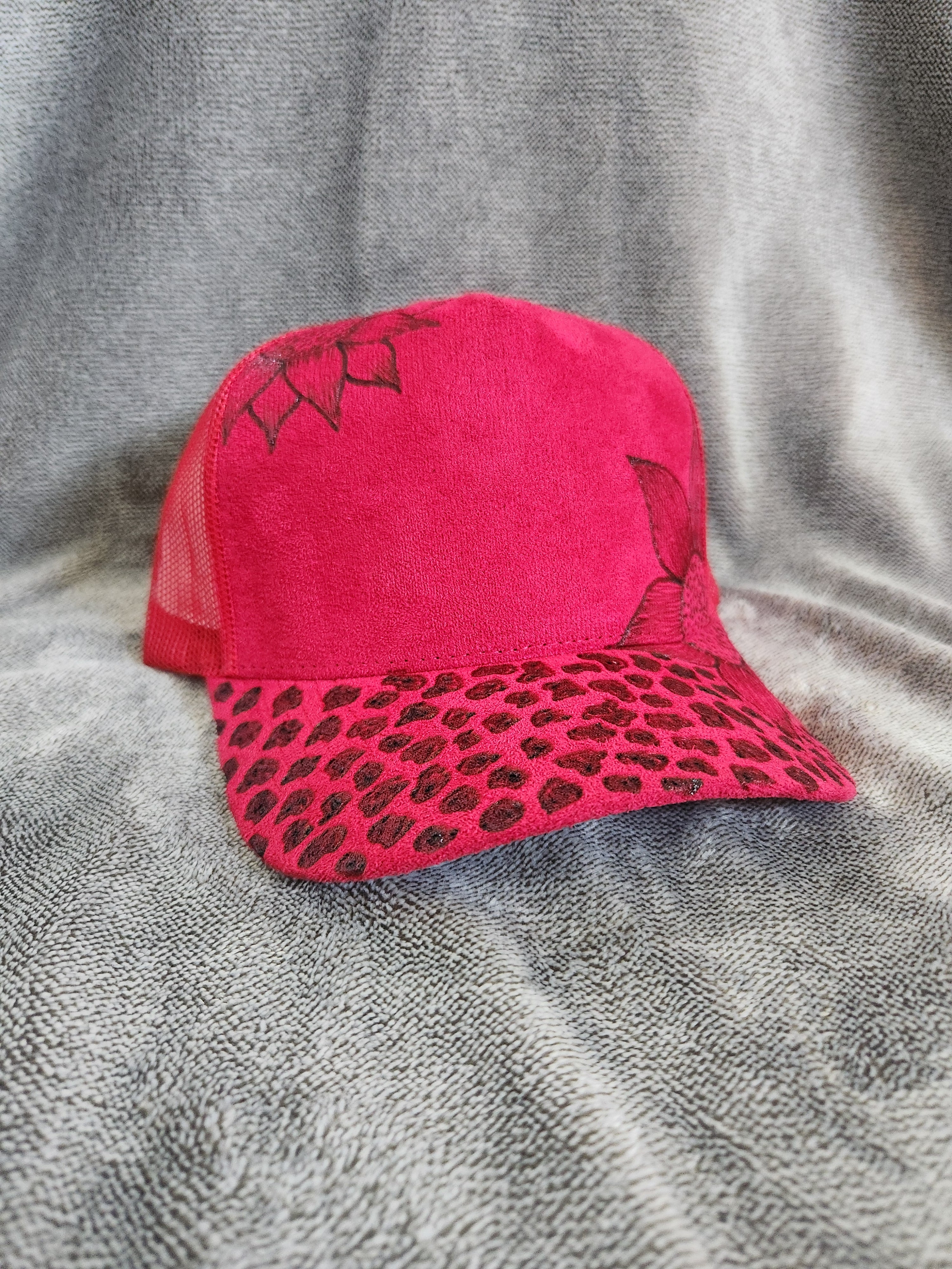 Cheetah-Accented Floral Trucker Hat
